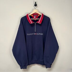Distressed 90s Tommy Hilfiger Quarter Zip Sweater